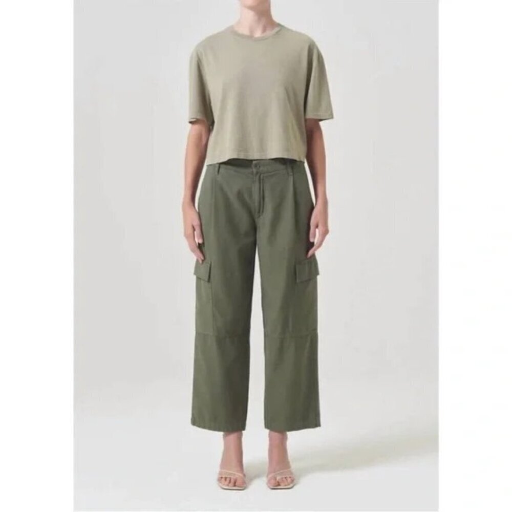 AGOLDE Jericho Relaxed Cropped Cargo Pant Size 31 Fatigue Army Green Cotton NWT